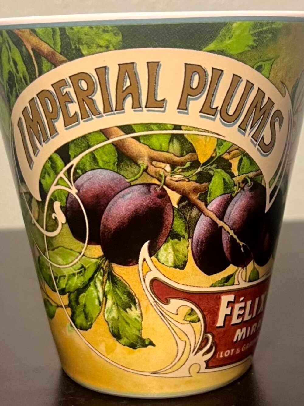 VTG Sakura Oneida Vintage Labels Imperial Plums Felix Potin Ceramic Coffee Mug